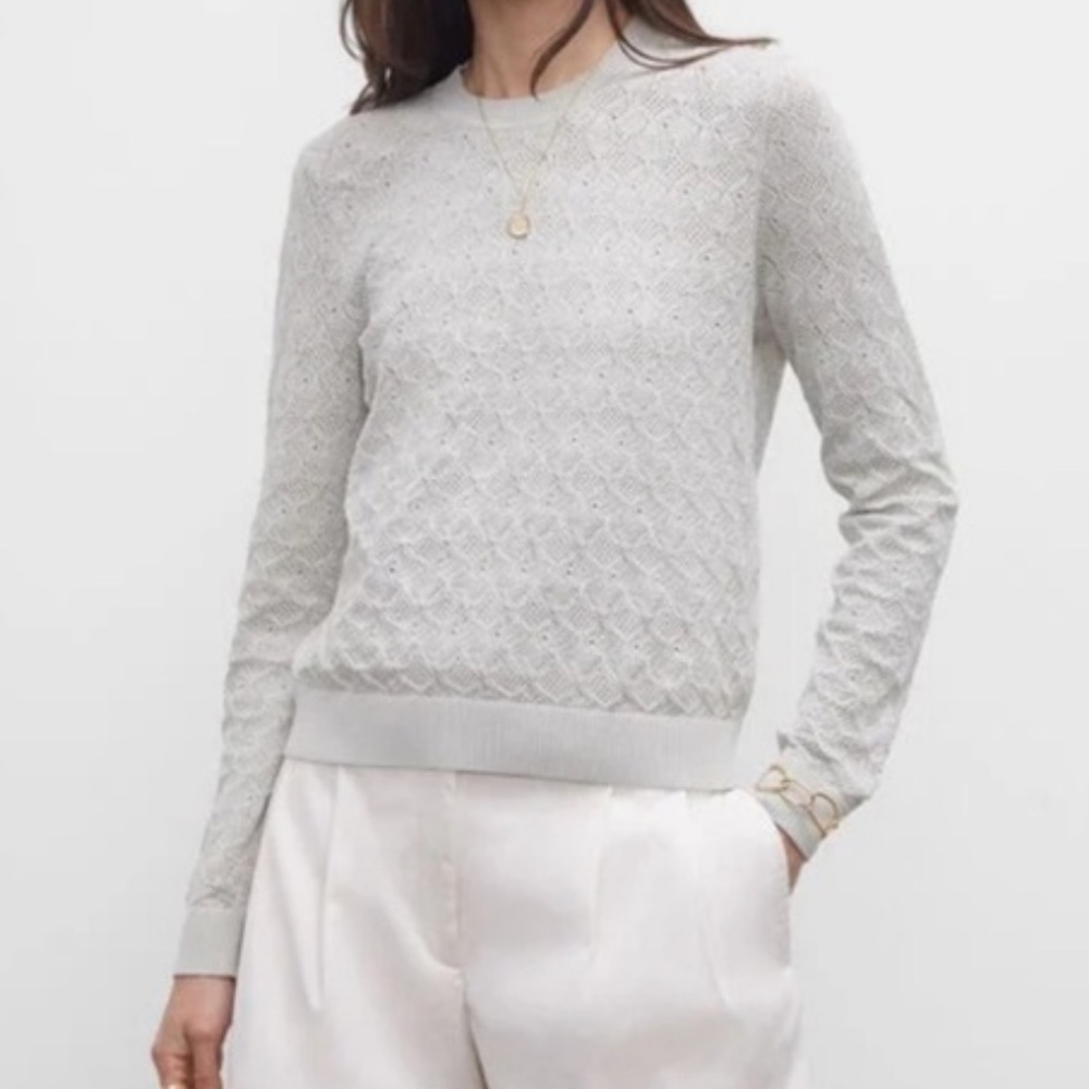 Club Monaco Pointelle Grey Stitch Crew Sweater | L